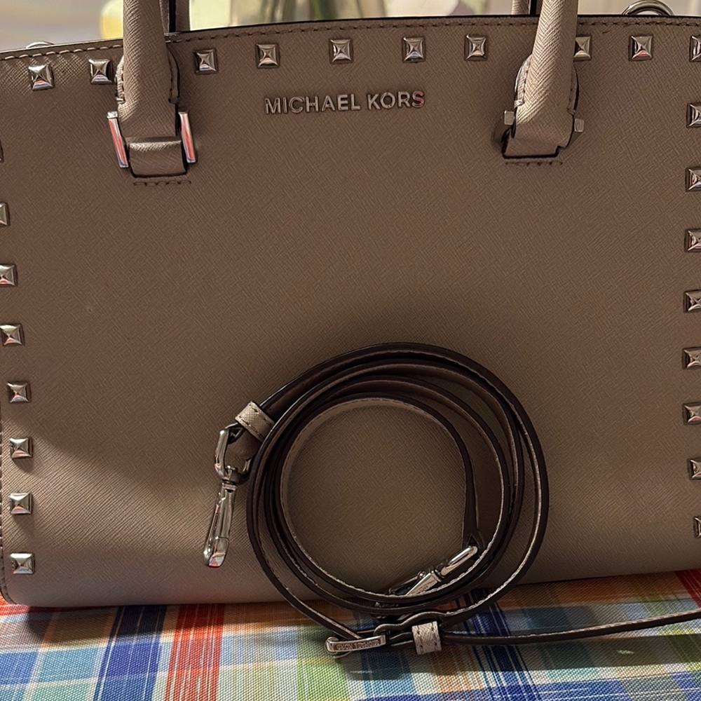 Michael Kors Taupe Saffiano Studded Tote